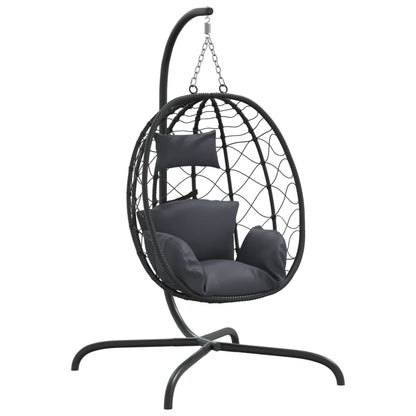 Hängesessel mit Kissen Anthrazit Poly Rattan & Stahl