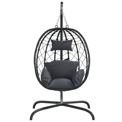 Hängesessel mit Kissen Anthrazit Poly Rattan & Stahl