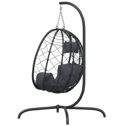 Hängesessel mit Kissen Anthrazit Poly Rattan & Stahl