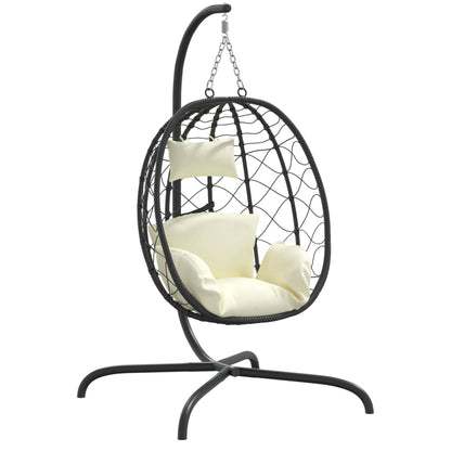 Hängesessel mit Kissen Cremeweiß Poly Rattan & Stahl