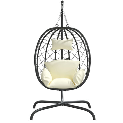 Hängesessel mit Kissen Cremeweiß Poly Rattan & Stahl