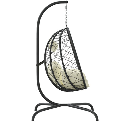 Hängesessel mit Kissen Cremeweiß Poly Rattan & Stahl