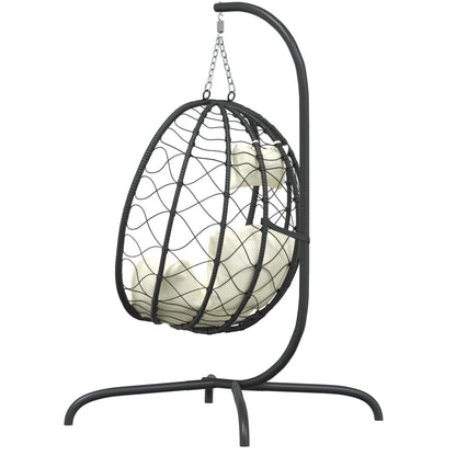 Hängesessel mit Kissen Cremeweiß Poly Rattan & Stahl
