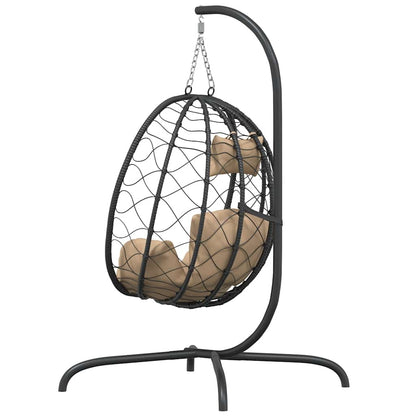 Hängesessel mit Kissen Taupe Poly Rattan & Stahl
