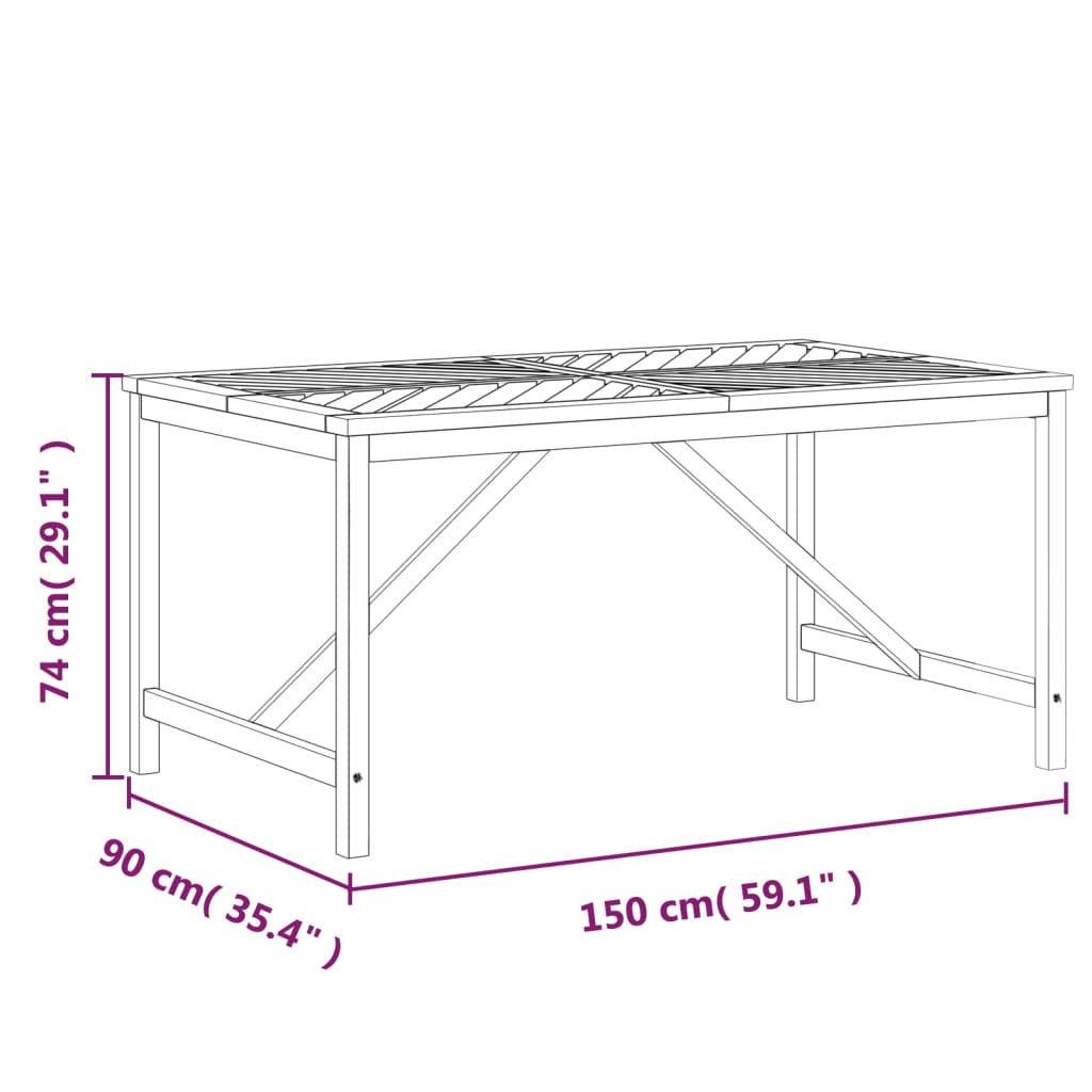 Table à manger de jardin 150x90x74 cm en bois d'acacia massif