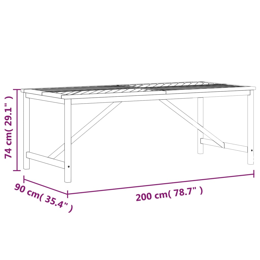 Table à manger de jardin 200x90x74 cm en bois d'acacia massif