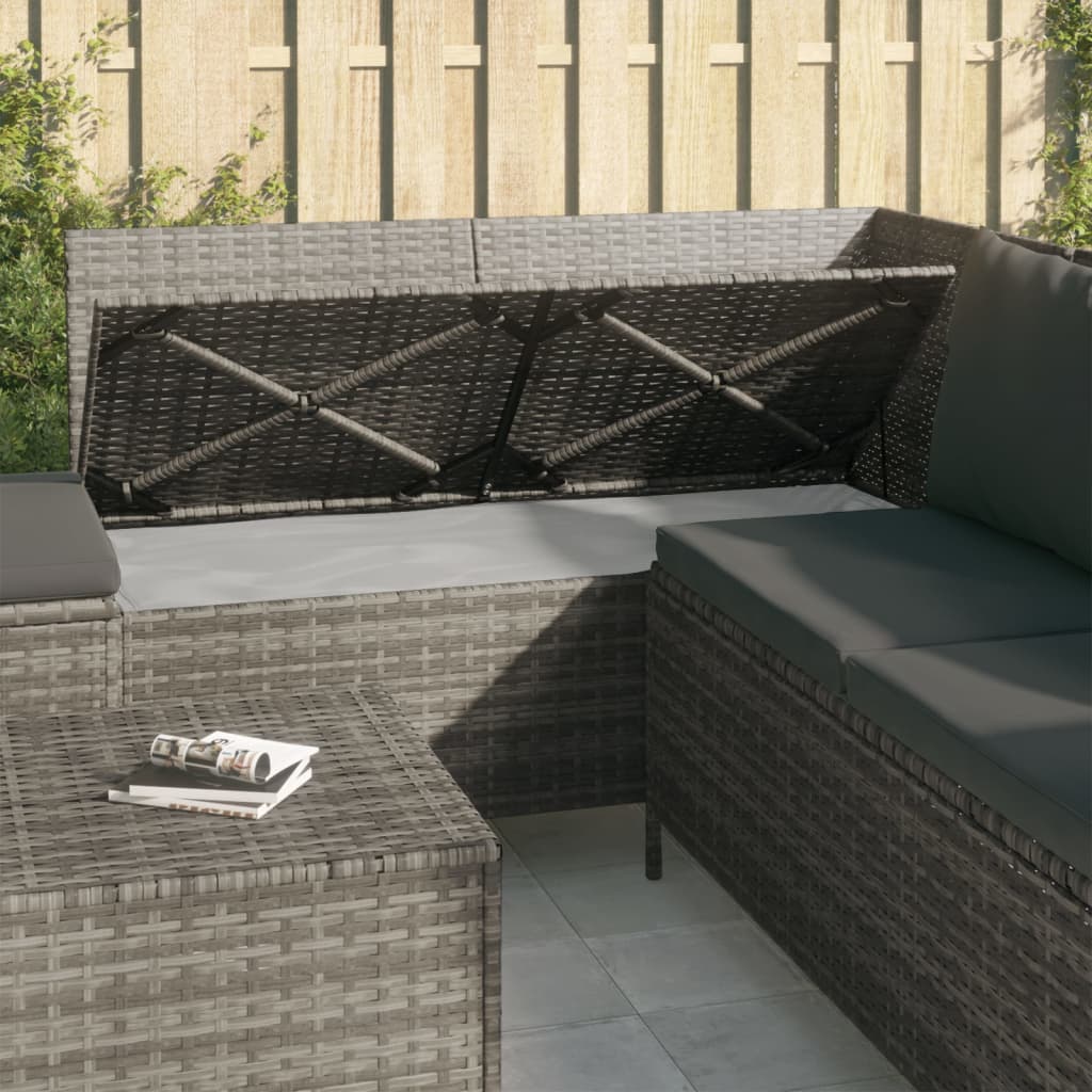 4-tlg. Garten-Lounge-Set mit Kissen Grau Poly Rattan