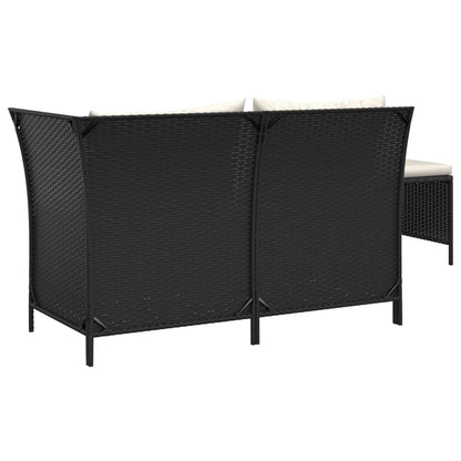 3-tlg. Garten-Lounge-Set mit Kissen Schwarz Poly Rattan