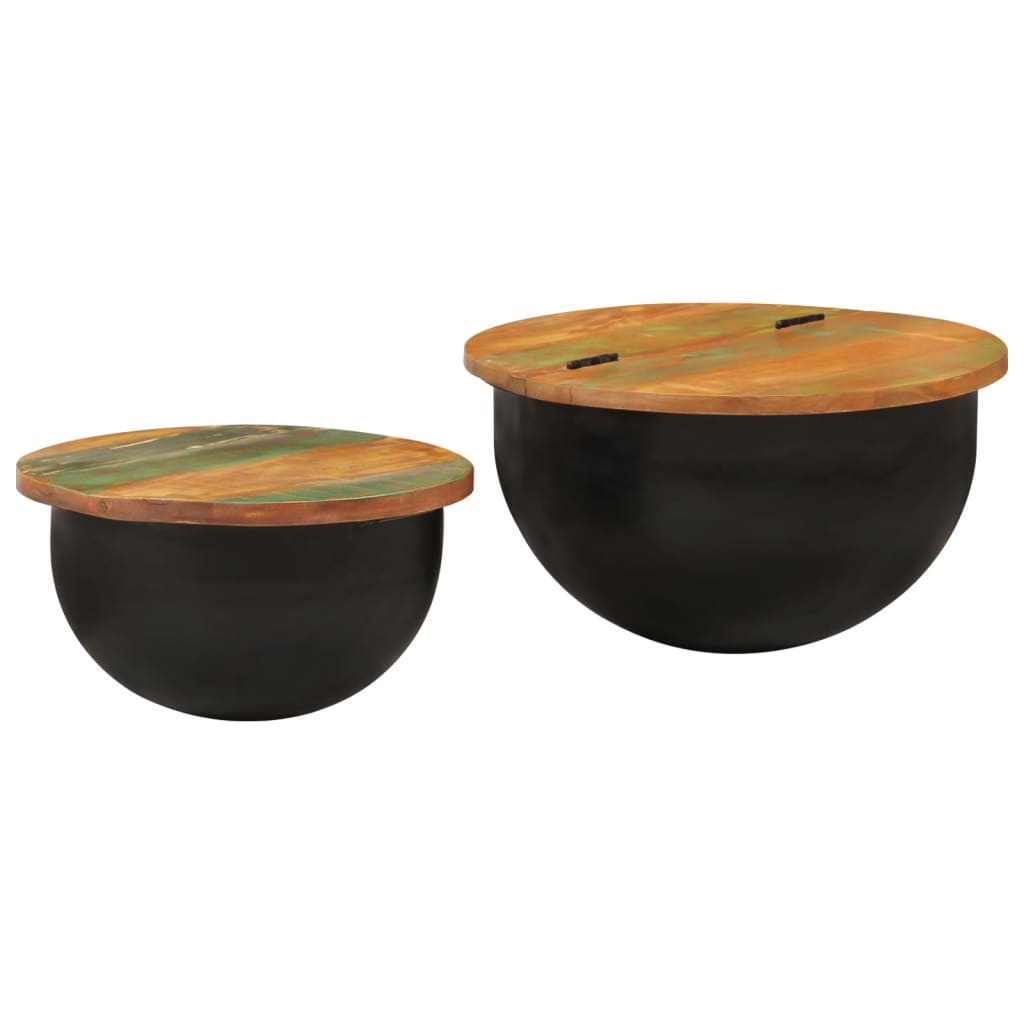 Ensemble de 2 tables basses en bois massif recyclé noir