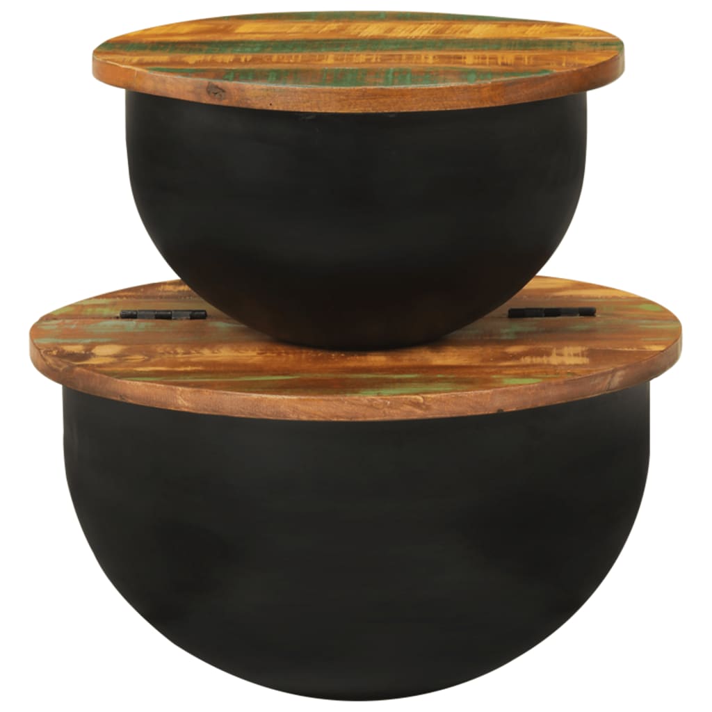 Ensemble de 2 tables basses en bois massif recyclé noir