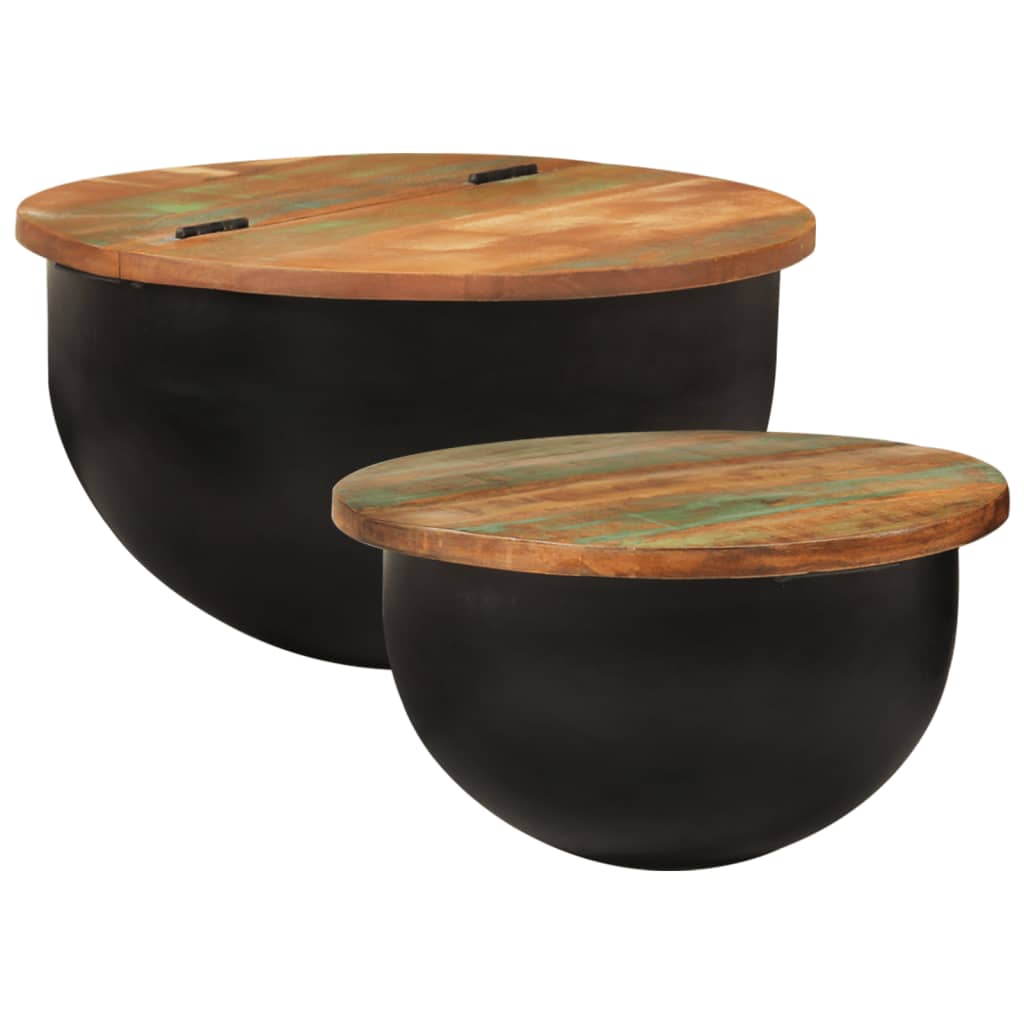 Ensemble de 2 tables basses en bois massif recyclé noir