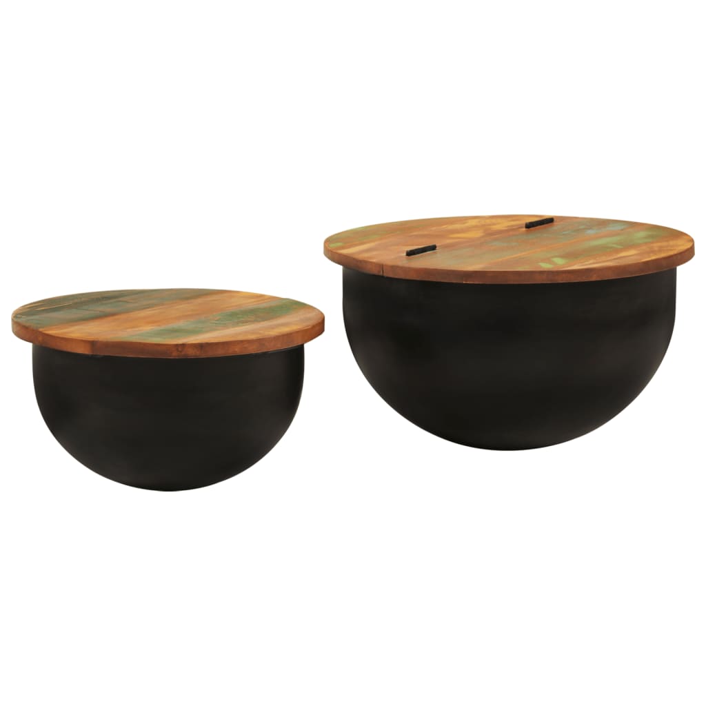 Ensemble de 2 tables basses en bois massif recyclé noir