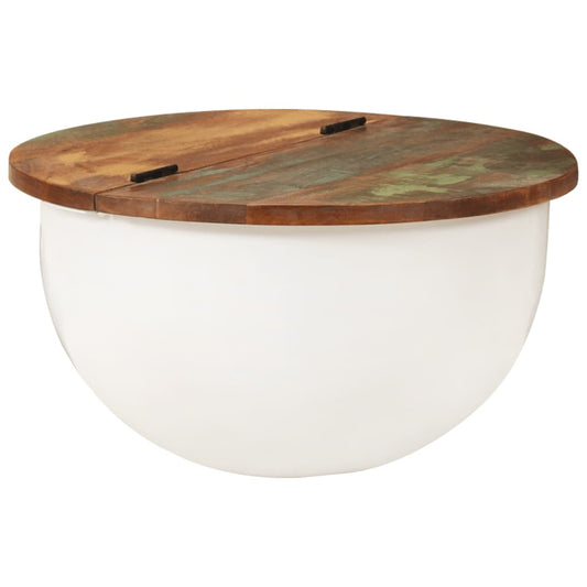 Table basse blanche 50x27 cm en bois massif de récupération