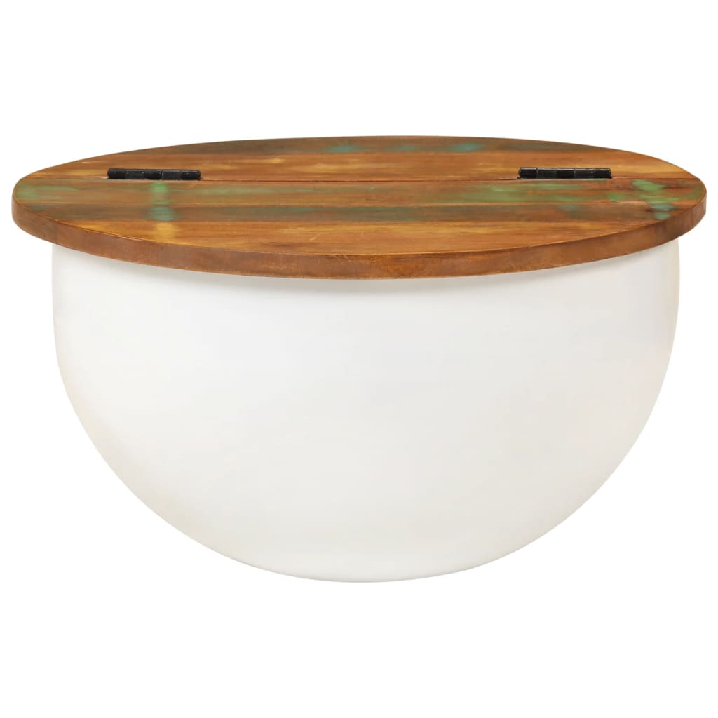 Table basse blanche 50x27 cm en bois massif de récupération