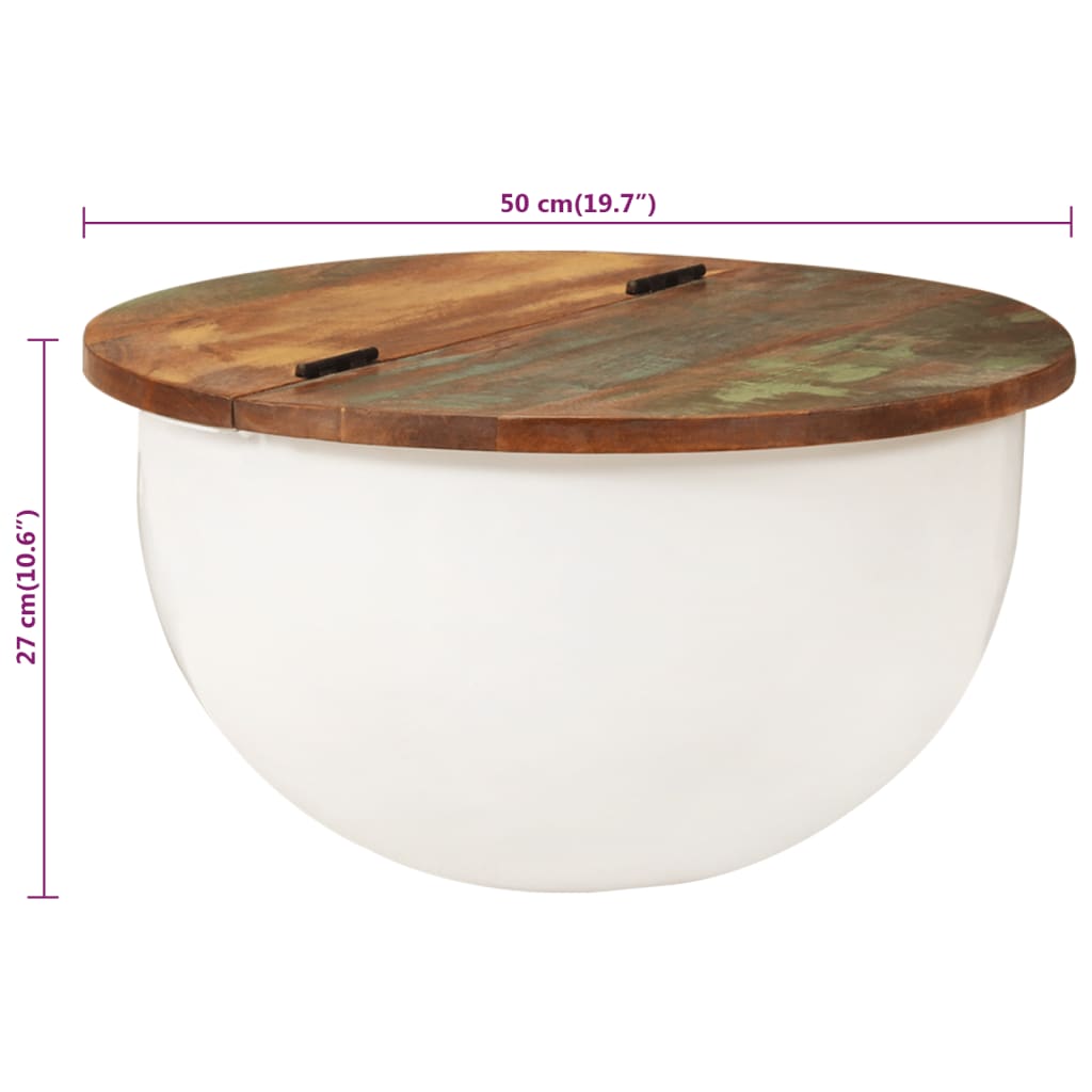Table basse blanche 50x27 cm en bois massif de récupération