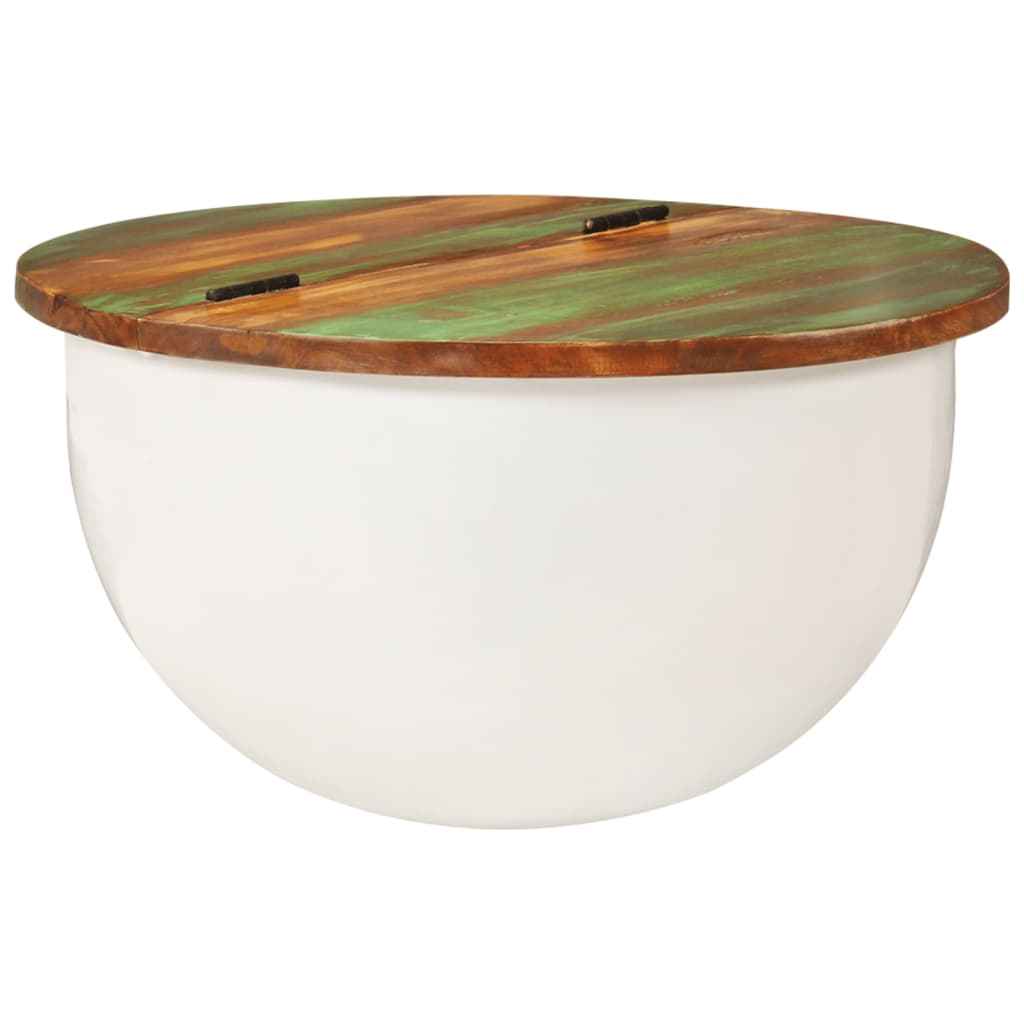 Table basse blanche 50x27 cm en bois massif de récupération