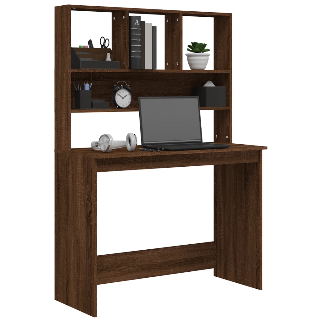 Bureau avec étagère chêne brun 102x45x148 cm en bois