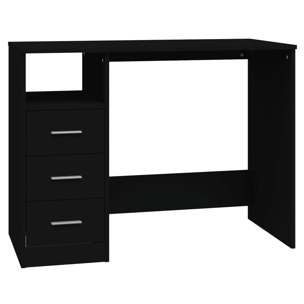 Bureau avec tiroirs noir 102x50x76 cm en bois