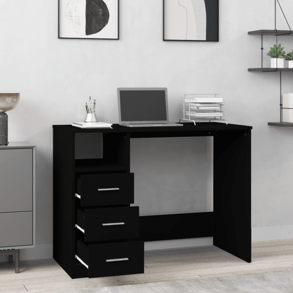 Bureau avec tiroirs noir 102x50x76 cm en bois