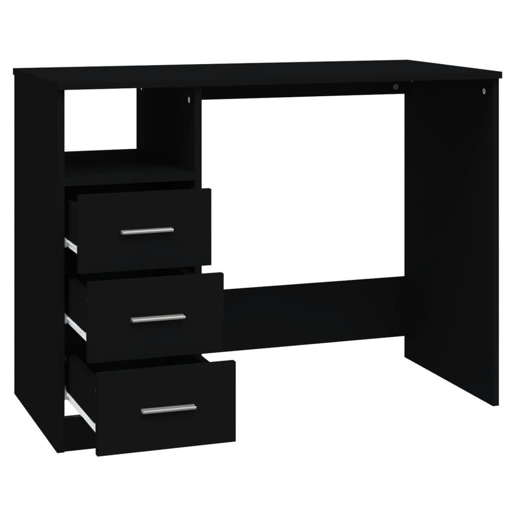 Bureau avec tiroirs noir 102x50x76 cm en bois