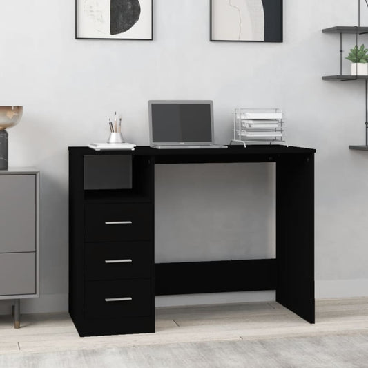 Bureau avec tiroirs noir 102x50x76 cm en bois