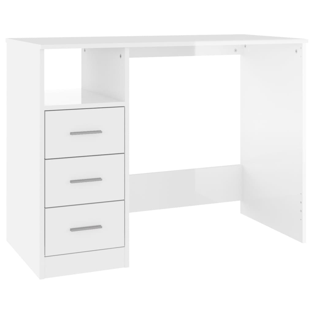 Bureau avec tiroirs blanc brillant 102x50x76 cm