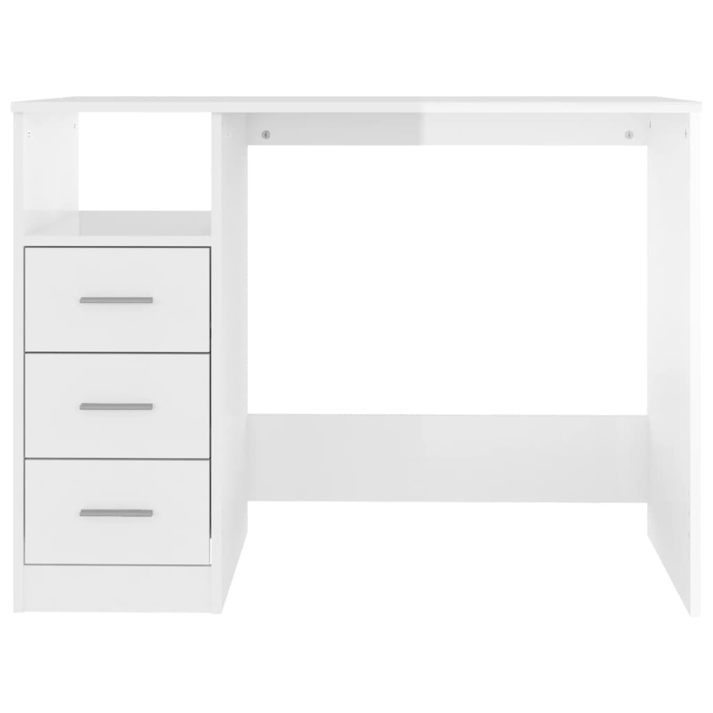 Bureau avec tiroirs blanc brillant 102x50x76 cm