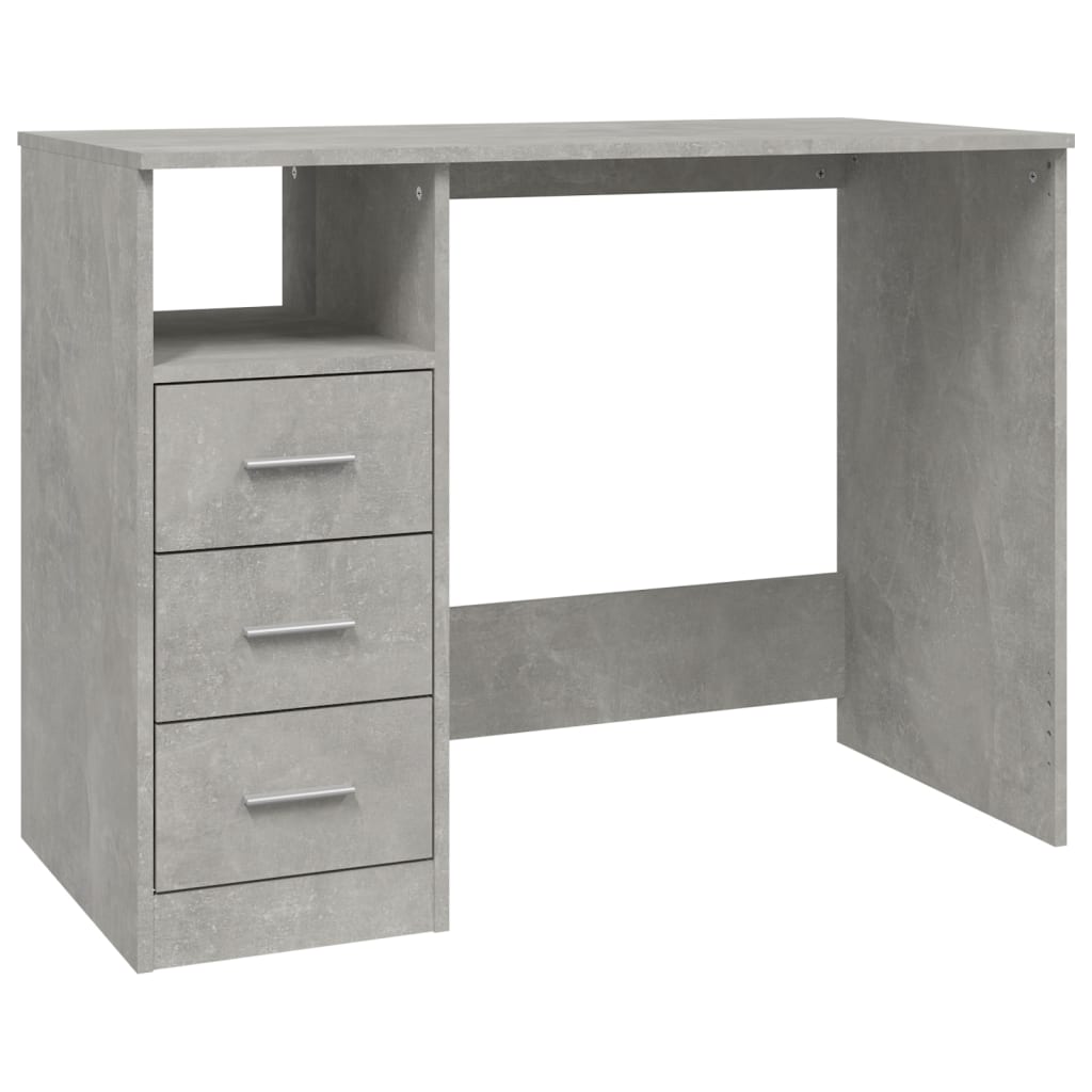 Bureau avec tiroirs gris béton 102x50x76cm matériau bois