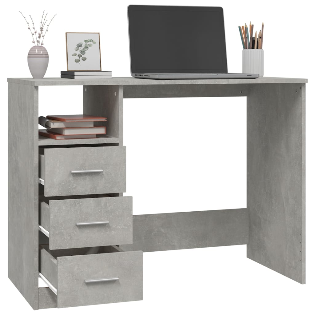 Bureau avec tiroirs gris béton 102x50x76cm matériau bois