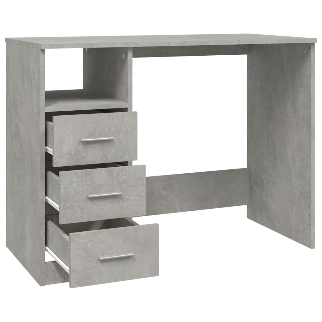 Bureau avec tiroirs gris béton 102x50x76cm matériau bois