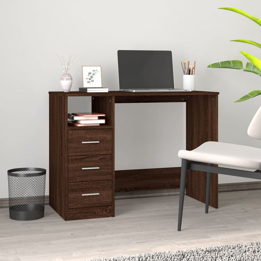 Bureau avec tiroirs aspect chêne brun 102x50x76 cm