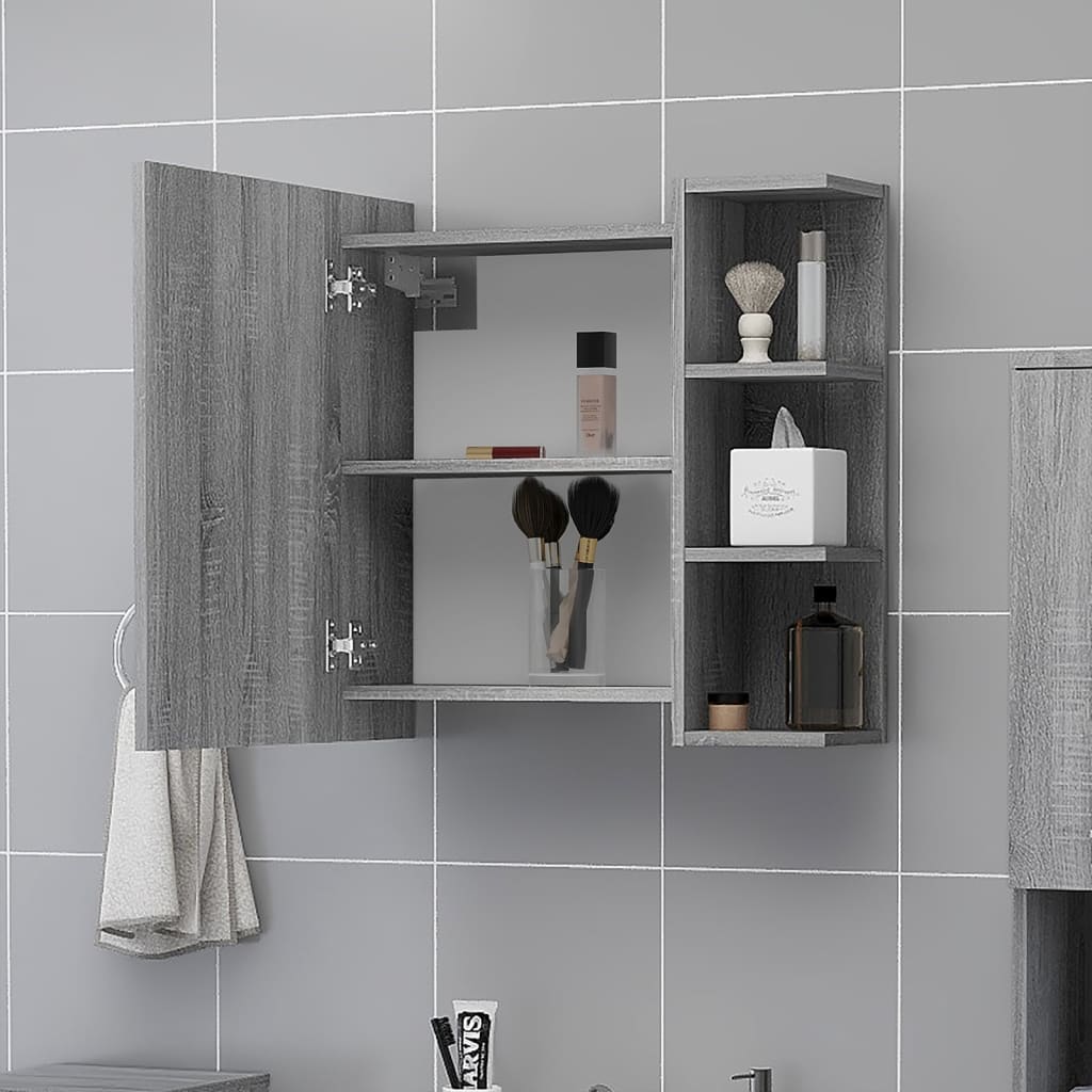 Armoire de toilette avec miroir de salle de bain gris Sonoma 62,5x20,5x64 cm en bois