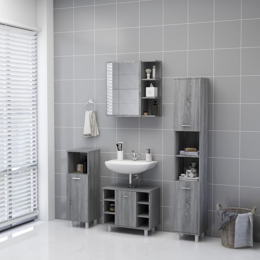 Armoire de toilette avec miroir de salle de bain gris Sonoma 62,5x20,5x64 cm en bois