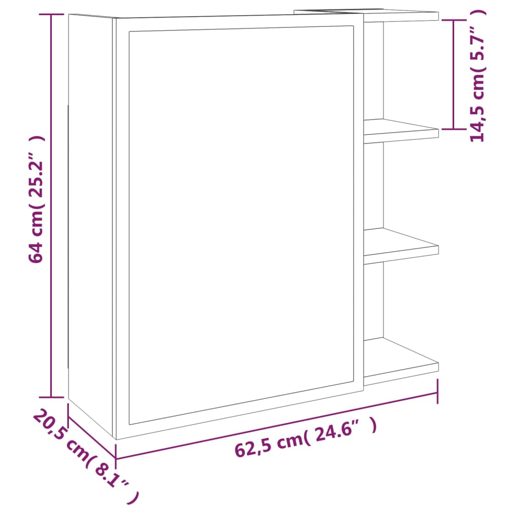 Armoire de toilette avec miroir de salle de bain gris Sonoma 62,5x20,5x64 cm en bois