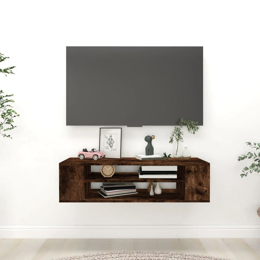 Meuble TV mural chêne fumé 100x30x26,5 cm matériau bois