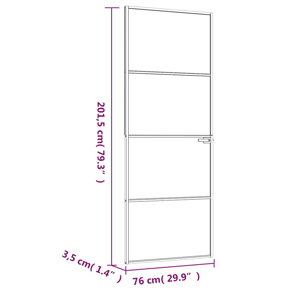 Innentür Schwarz 76x201,5 cm Hartglas & Aluminium Schlank
