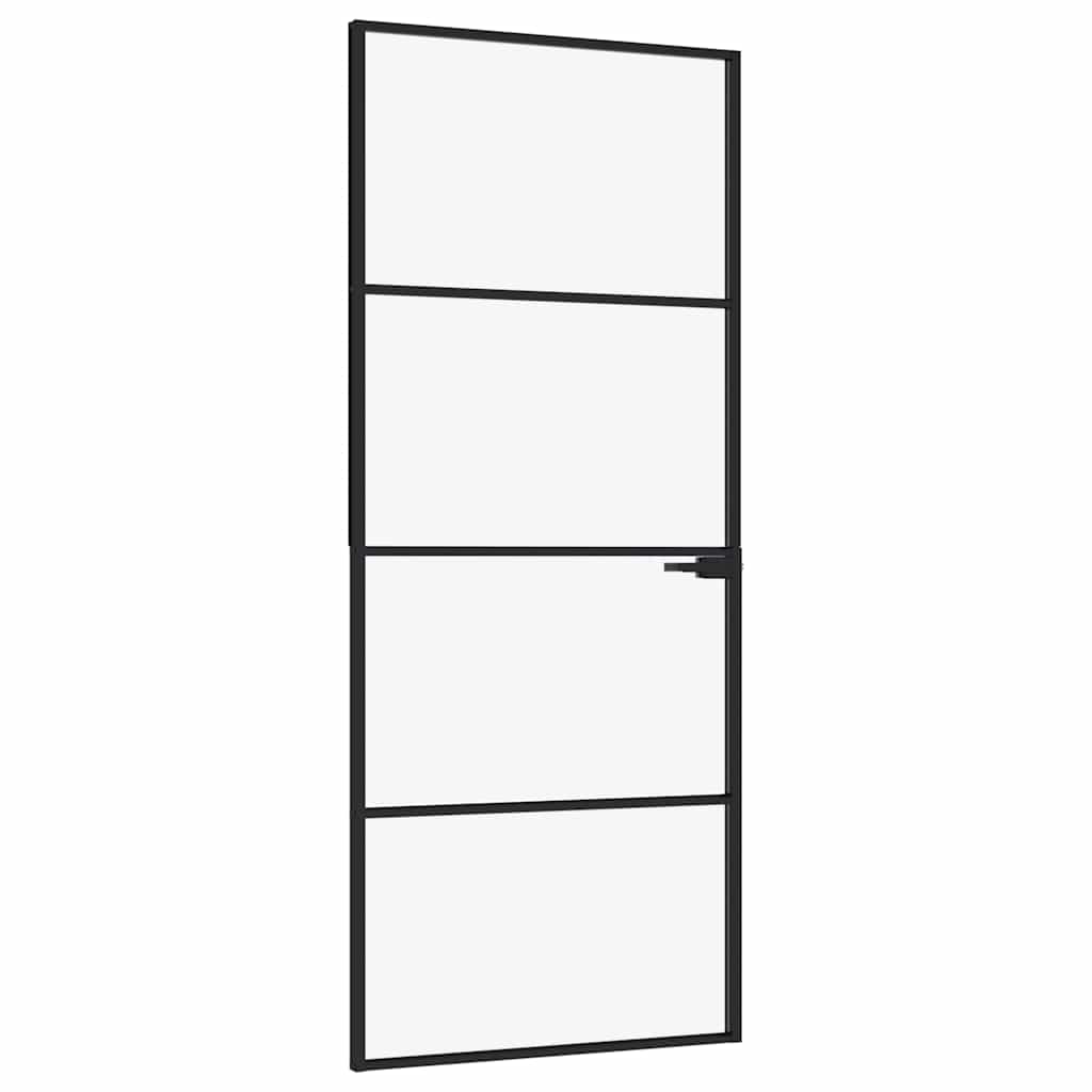 Innentür Schwarz 83x201,5 cm Hartglas & Aluminium Schlank