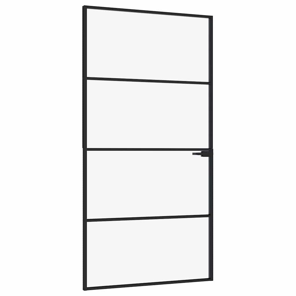 Innentür Schwarz 102x201,5 cm Hartglas & Aluminium Schlank