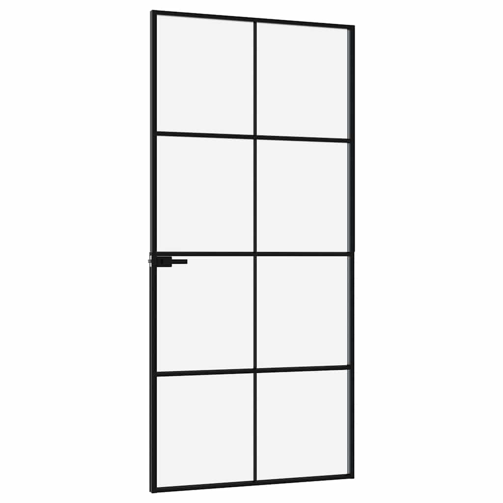 Innentür Schwarz 93x201,5 cm Hartglas & Aluminium Schlank