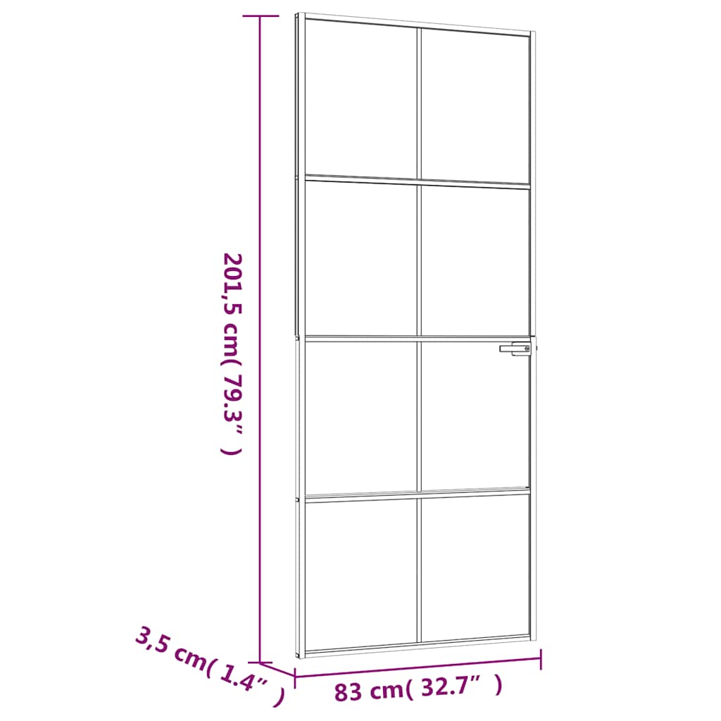 Innentür Weiß 83x201,5 cm Hartglas & Aluminium Schlank