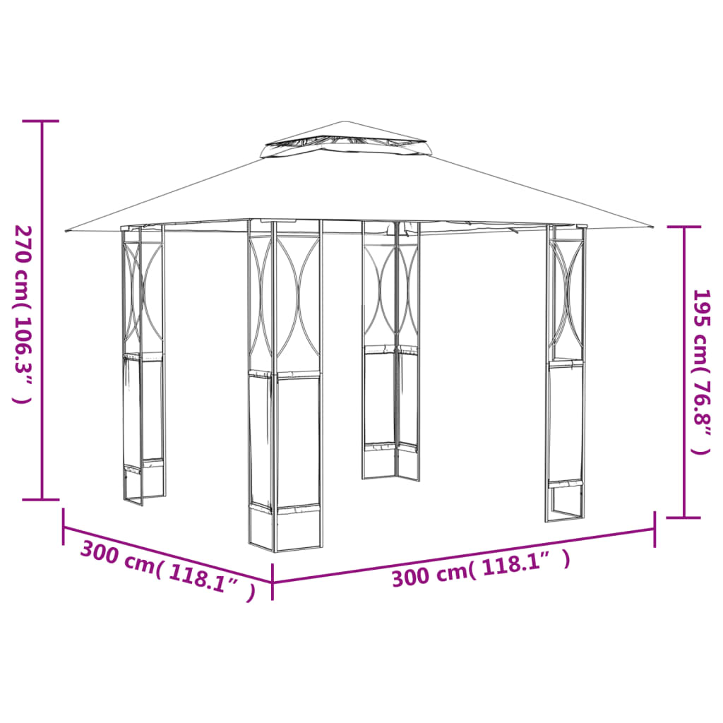 Pavillon avec toit anthracite 300x300x270 cm en acier