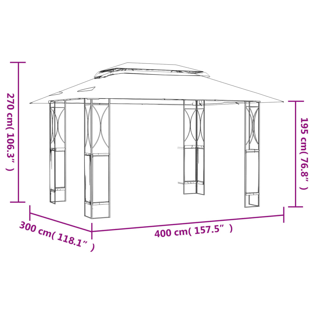 Gazebo avec toit anthracite 400x300x270 cm en acier