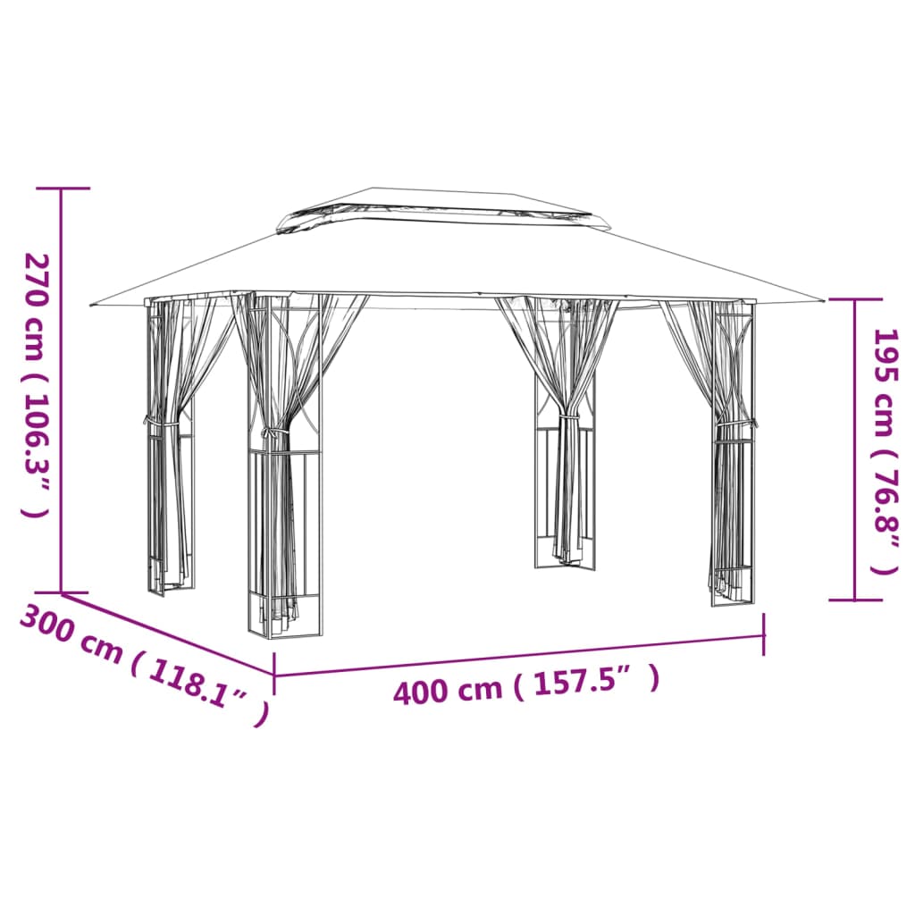 Pavillon avec parois latérales anthracite 400x300x270 cm acier