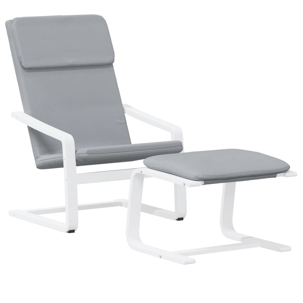 Fauteuil relax avec tabouret en tissu gris clair
