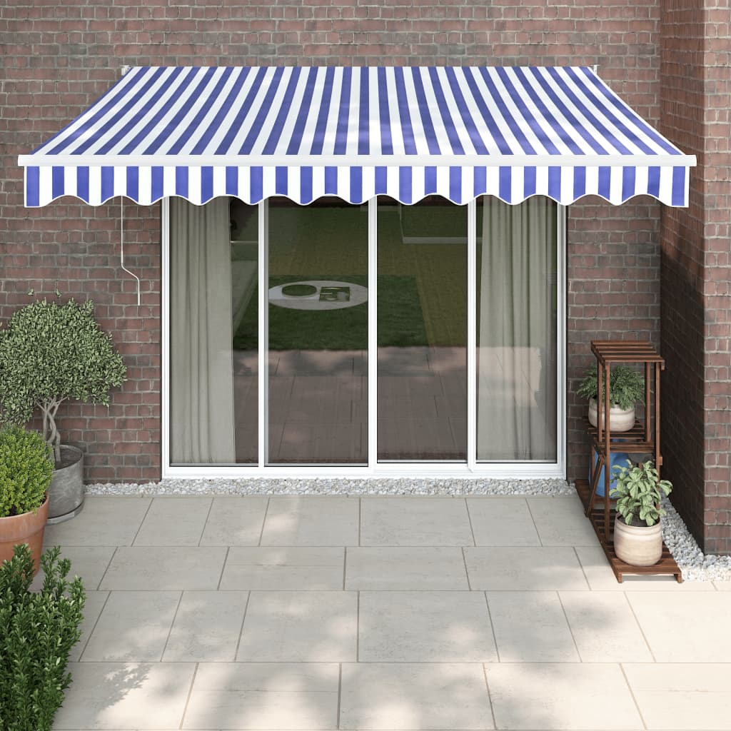 Markise Einziehbar Blau und Weiß 3,5x2,5 m Stoff und Aluminium