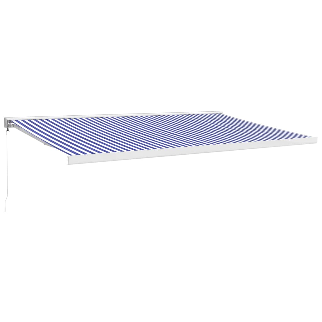 Ausziehbare Markise Blau und Weiß mit weißem Rahmen 5 x 3 m