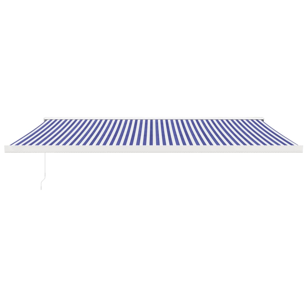 Ausziehbare Markise Blau und Weiß mit weißem Rahmen 5 x 3 m