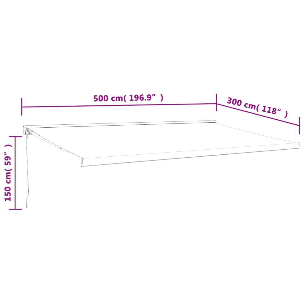 Ausziehbare Markise Gelb und Weiß mit weißem Rahmen 5 x 3 m
