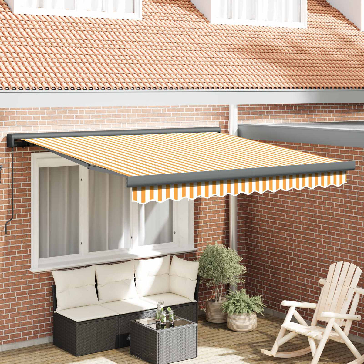 Markise Einziehbar Gelb und Weiß 3x2,5 m Stoff und Aluminium