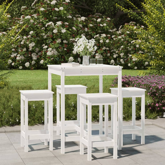 Ensemble de bar de jardin 5 pièces en pin massif blanc